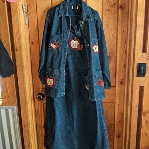 Vintage Mandal Bay Jean Dress and Jacket with Apples Embroidery